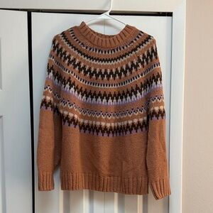 Love Tree Tan and Purple Fair Isle Crewneck Sweater
